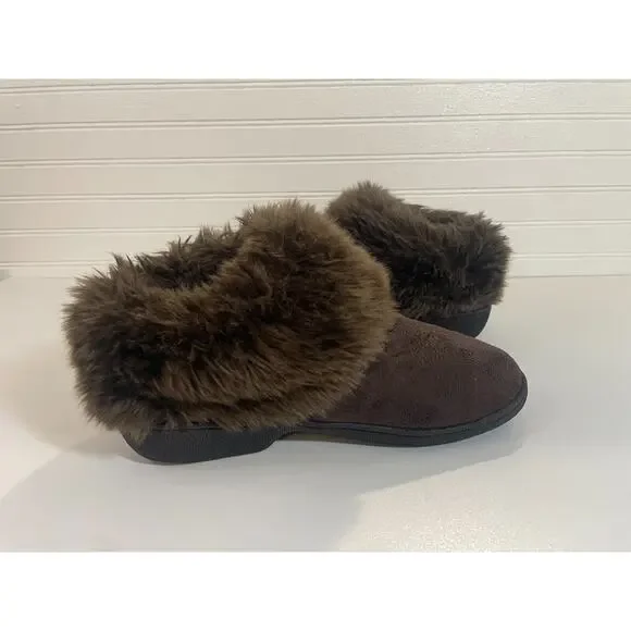Isotoner Women's Recycled Brown Microsuede Mallory Boot Slippers Size 7.5-8 - Picture 3 of 12